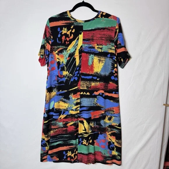 Jess & Jane Aspen Dress Sz L Bold Abstract Comfortable Artsy Art Wear Colorful - Picture 5 of 11